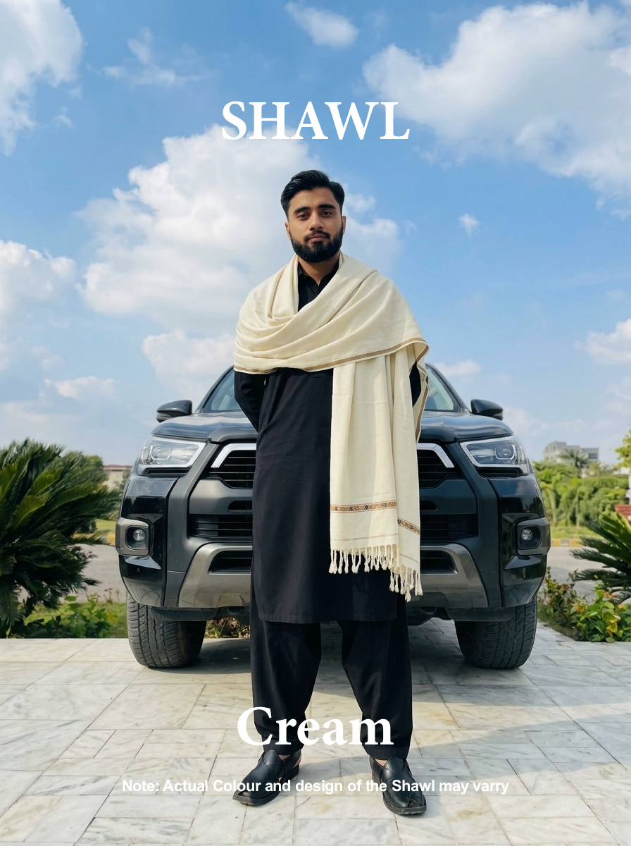 Libas-e-Andalus | Plain 100% Acrylic Men Shawl (Cream)