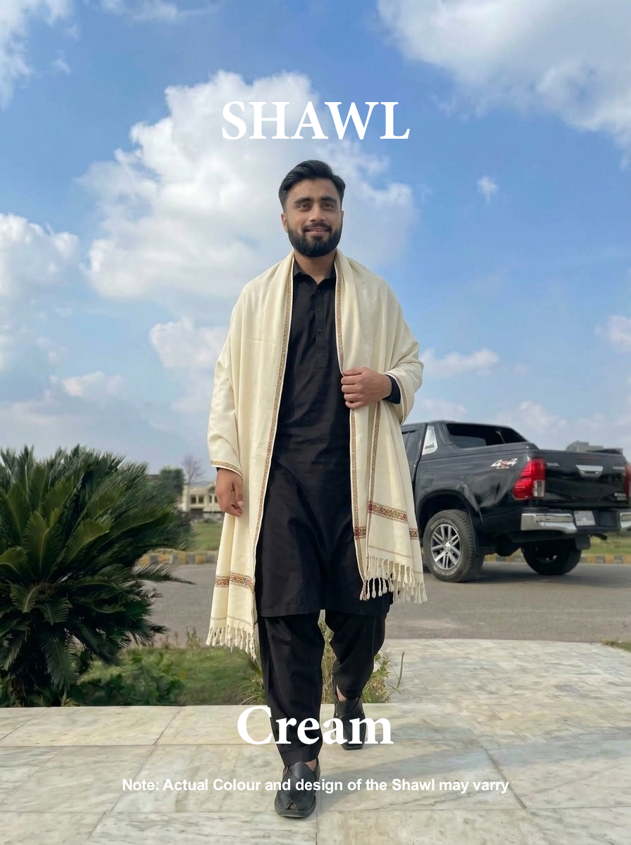 Libas-e-Andalus | Plain 100% Acrylic Men Shawl (Cream)