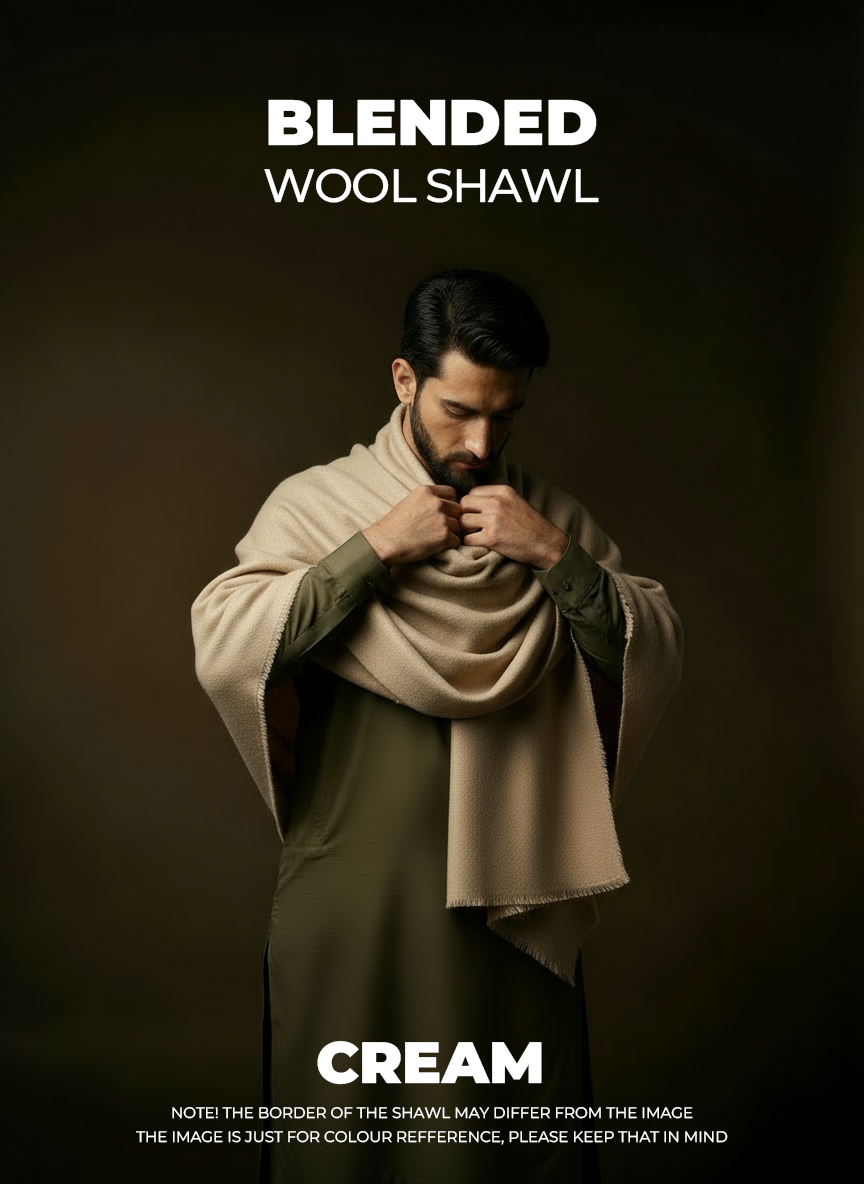 Libas-e-Andalus Blended Wool Shawl (Cream)