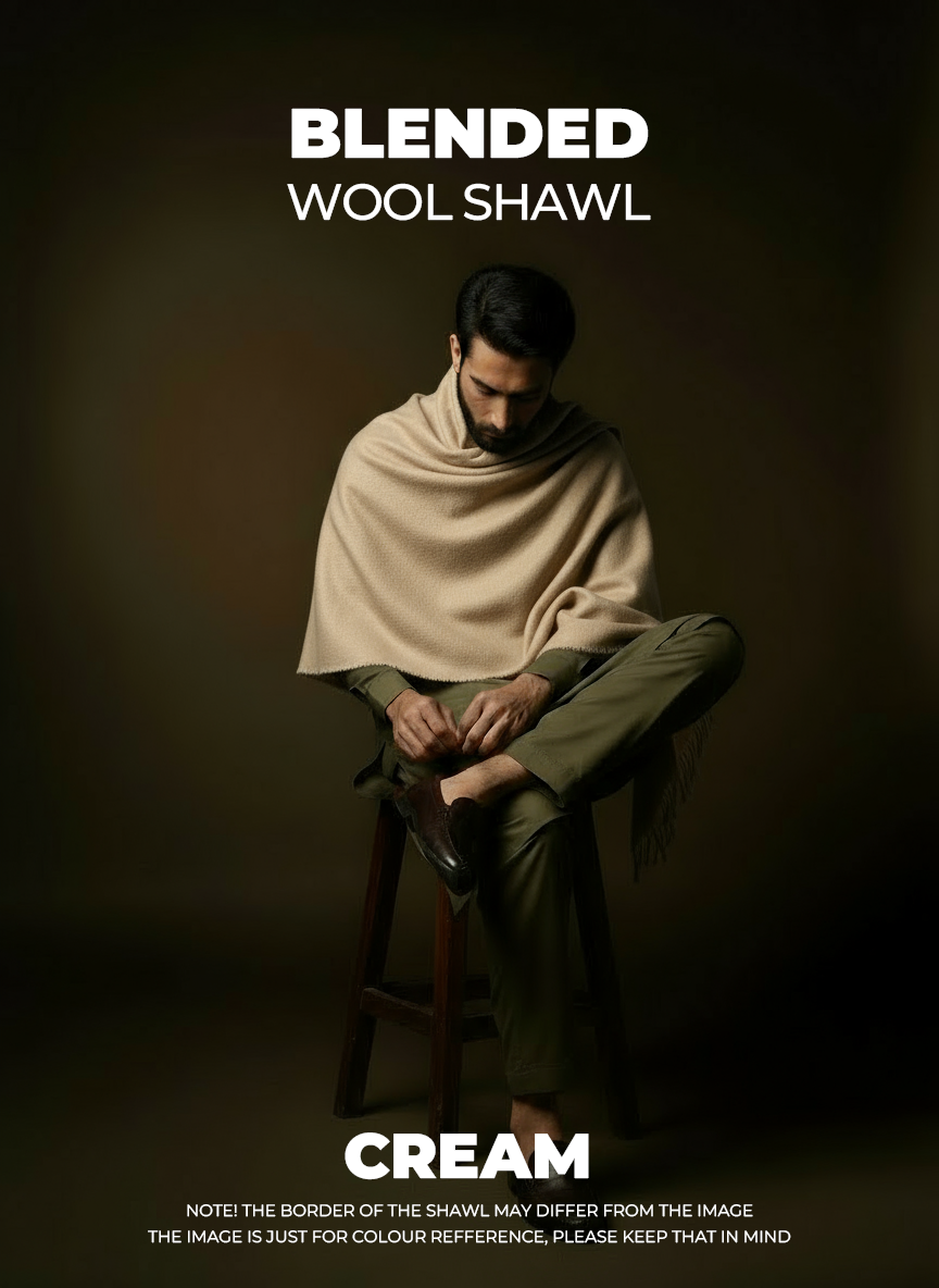Libas-e-Andalus Blended Wool Shawl (Cream)