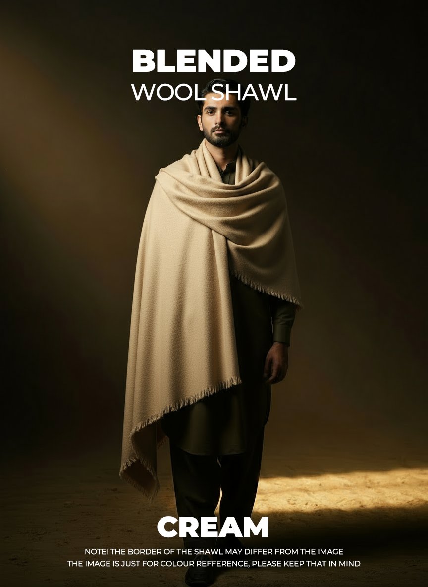 Libas-e-Andalus Blended Wool Shawl (Cream)