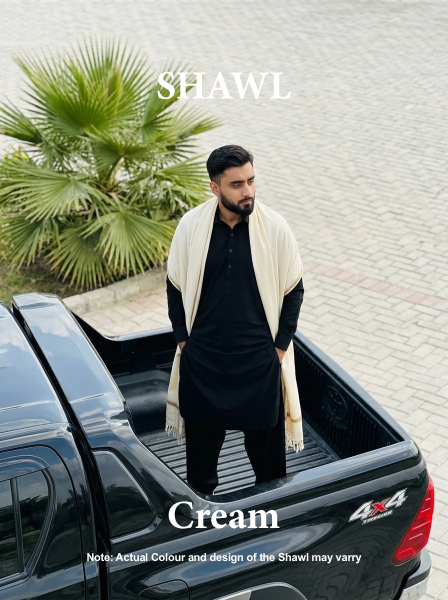 Libas-e-Andalus | Plain 100% Acrylic Men Shawl (Cream)