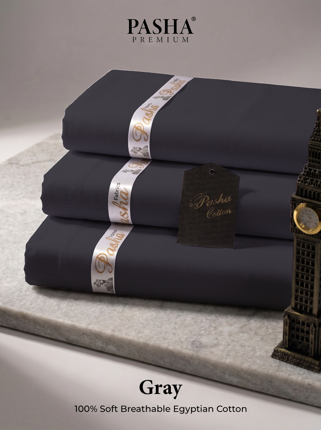 Pasha Premium | 100% Soft Egyptian Cotton | Luxurious Unstitched Fabric (Gray)