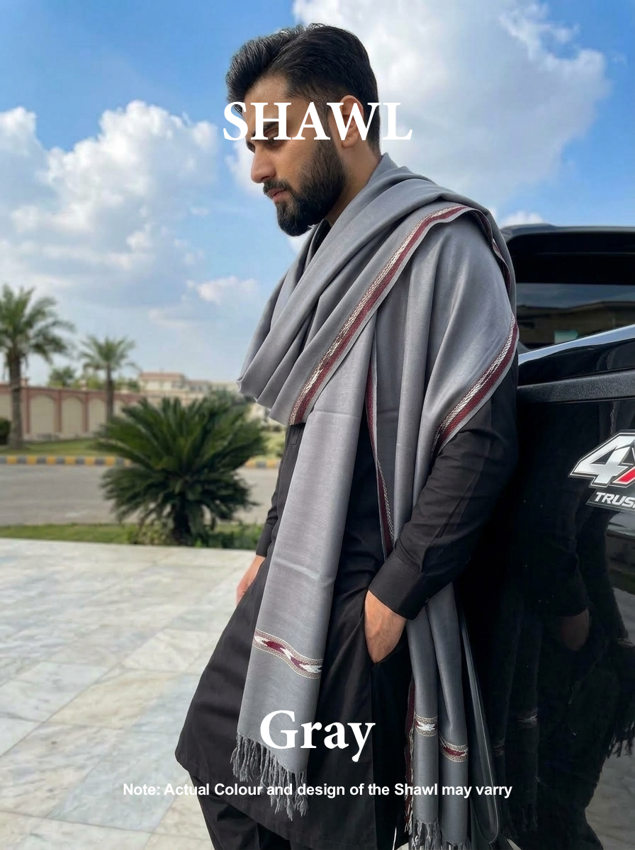 Libas-e-Andalus | Plain 100% Acrylic Men Shawl (Gray)