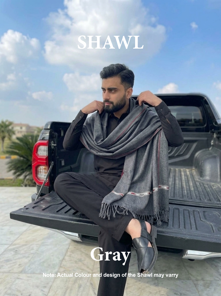 Libas-e-Andalus | Plain 100% Acrylic Men Shawl (Gray)