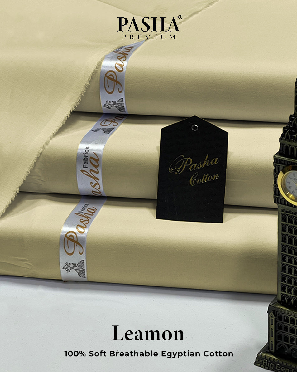 Pasha Premium | 100% Soft Egyptian Cotton | Luxurious Unstitched Fabric (Leamon)