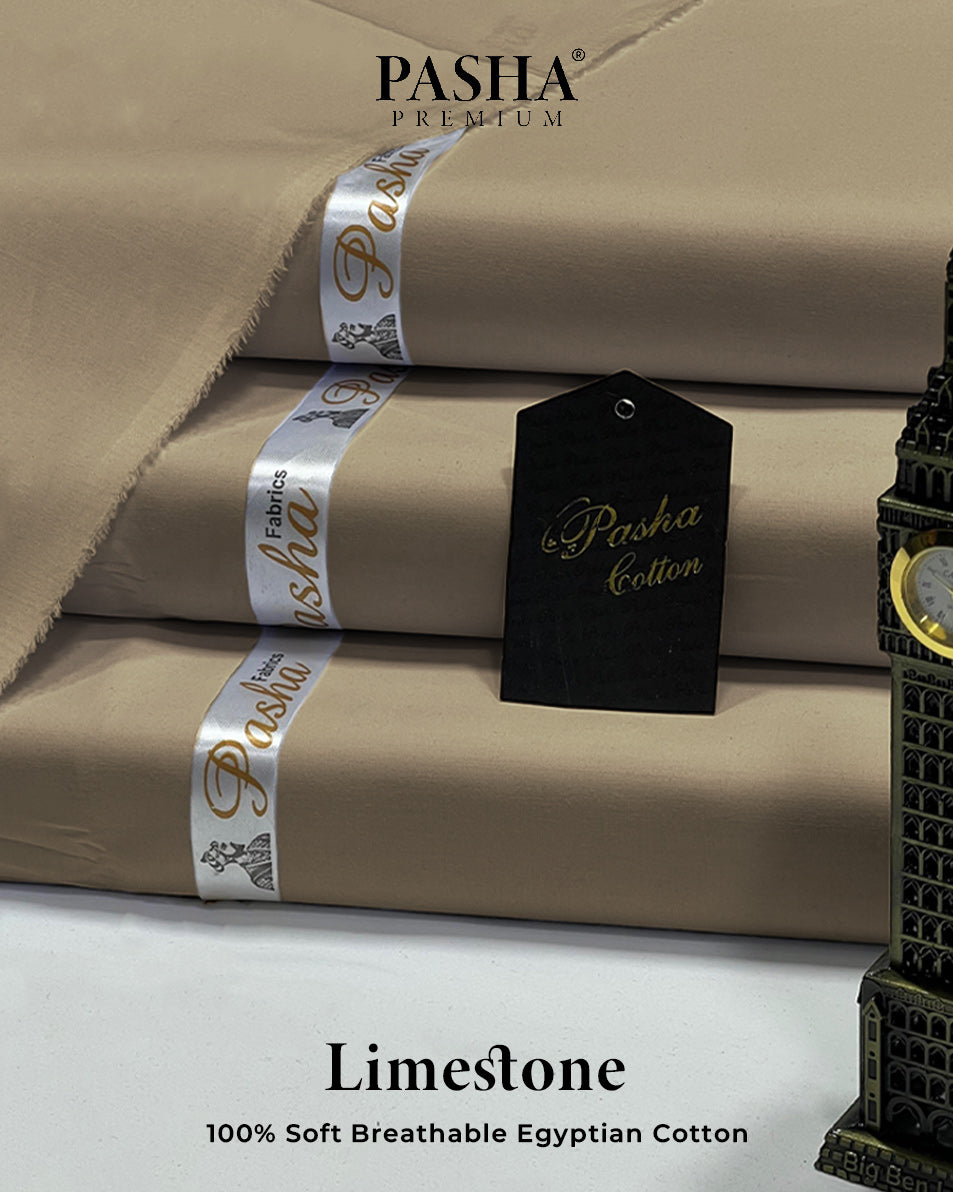 Pasha Premium | 100% Soft Egyptian Cotton | Luxurious Unstitched Fabric (Limestone)