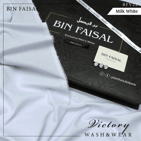 Bin Faisal Victory Wash & Wear (Milk White) BFV-22 - Sultan Fabrics