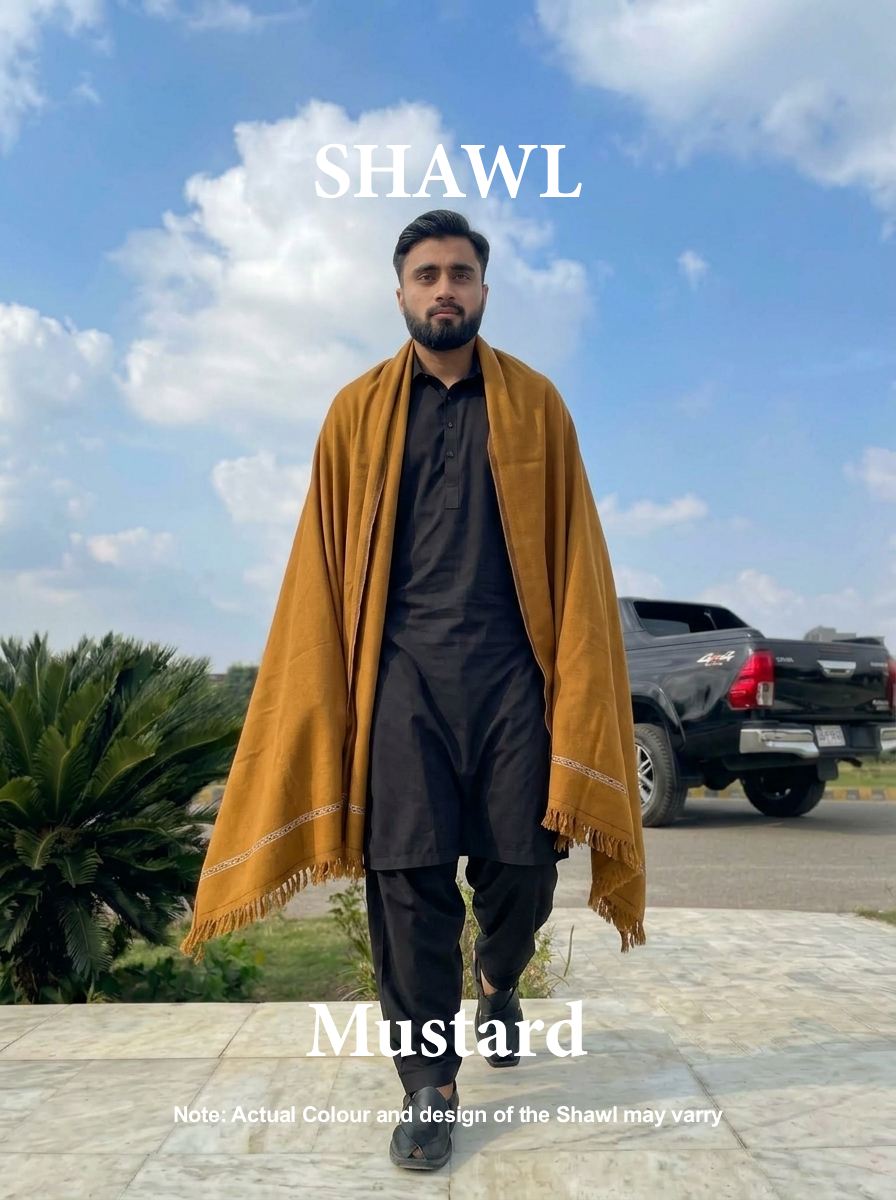 Libas-e-Andalus | Plain 100% Acrylic Men Shawl (Mustard)