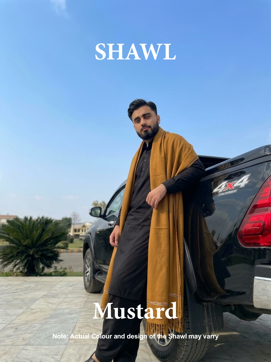 Libas-e-Andalus | Plain 100% Acrylic Men Shawl (Mustard)