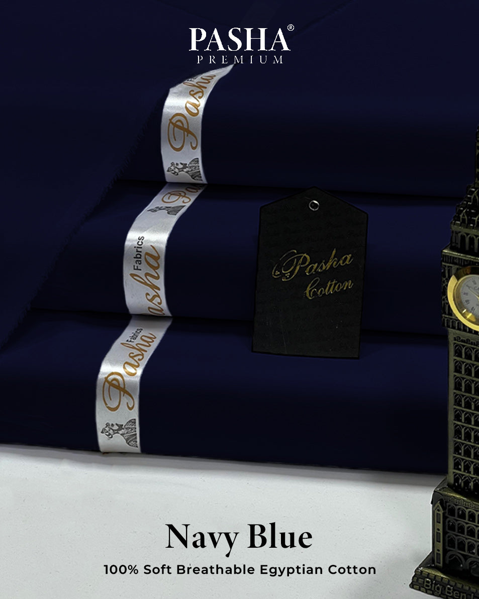 Pasha Premium | 100% Soft Egyptian Cotton | Luxurious Unstitched Fabric (Navy Blue)