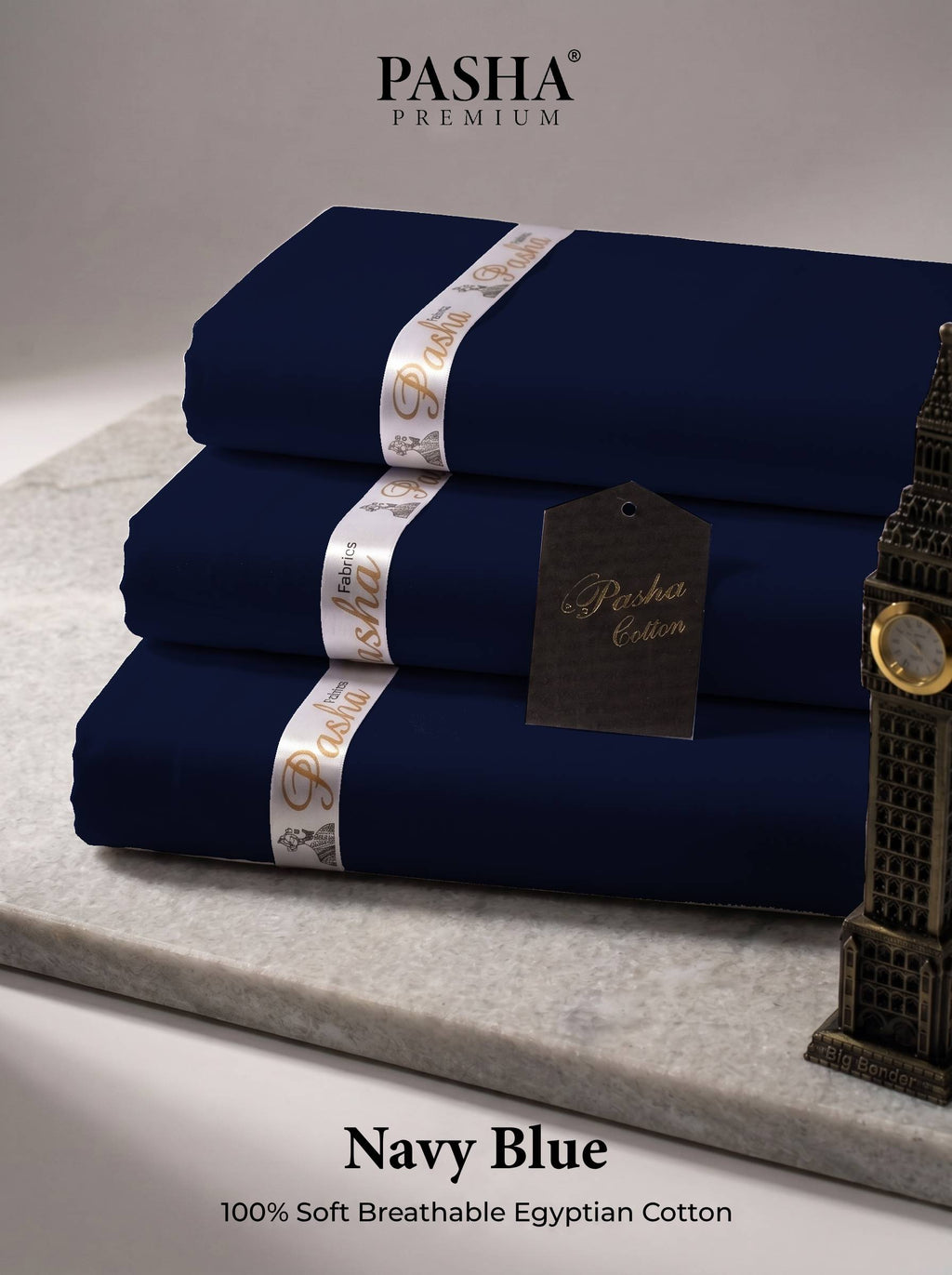 Pasha Premium | 100% Soft Egyptian Cotton | Luxurious Unstitched Fabric (Navy Blue)