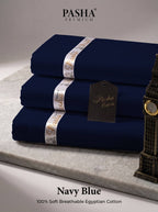 Pasha Premium | 100% Soft Egyptian Cotton | Luxurious Unstitched Fabric (Navy Blue)