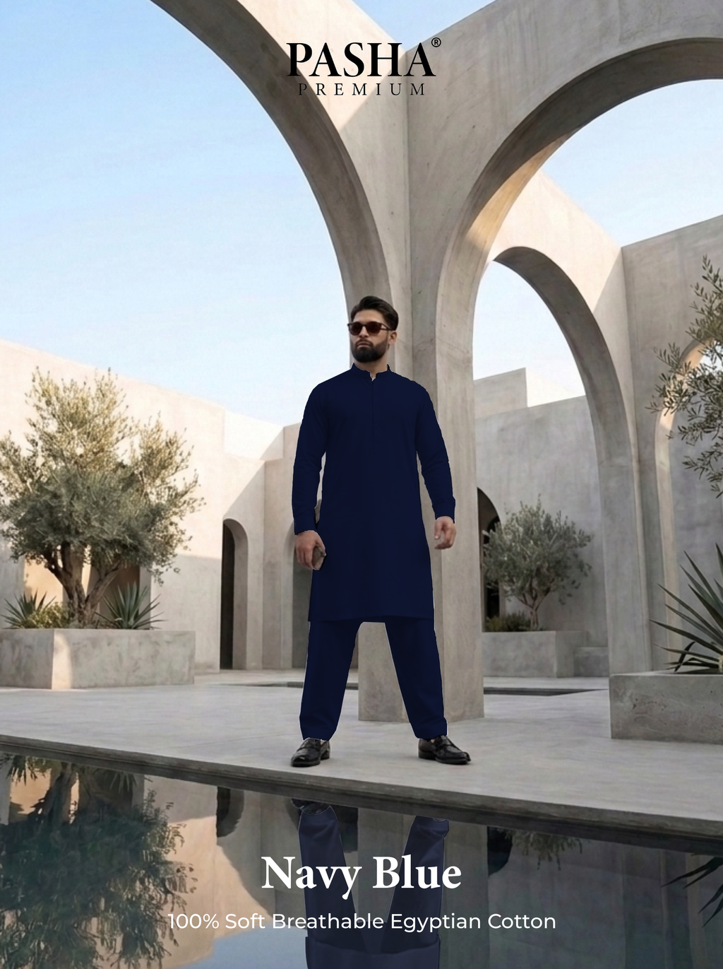 Pasha Premium | 100% Soft Egyptian Cotton | Luxurious Unstitched Fabric (Navy Blue)