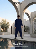 Pasha Premium | 100% Soft Egyptian Cotton | Luxurious Unstitched Fabric (Navy Blue)