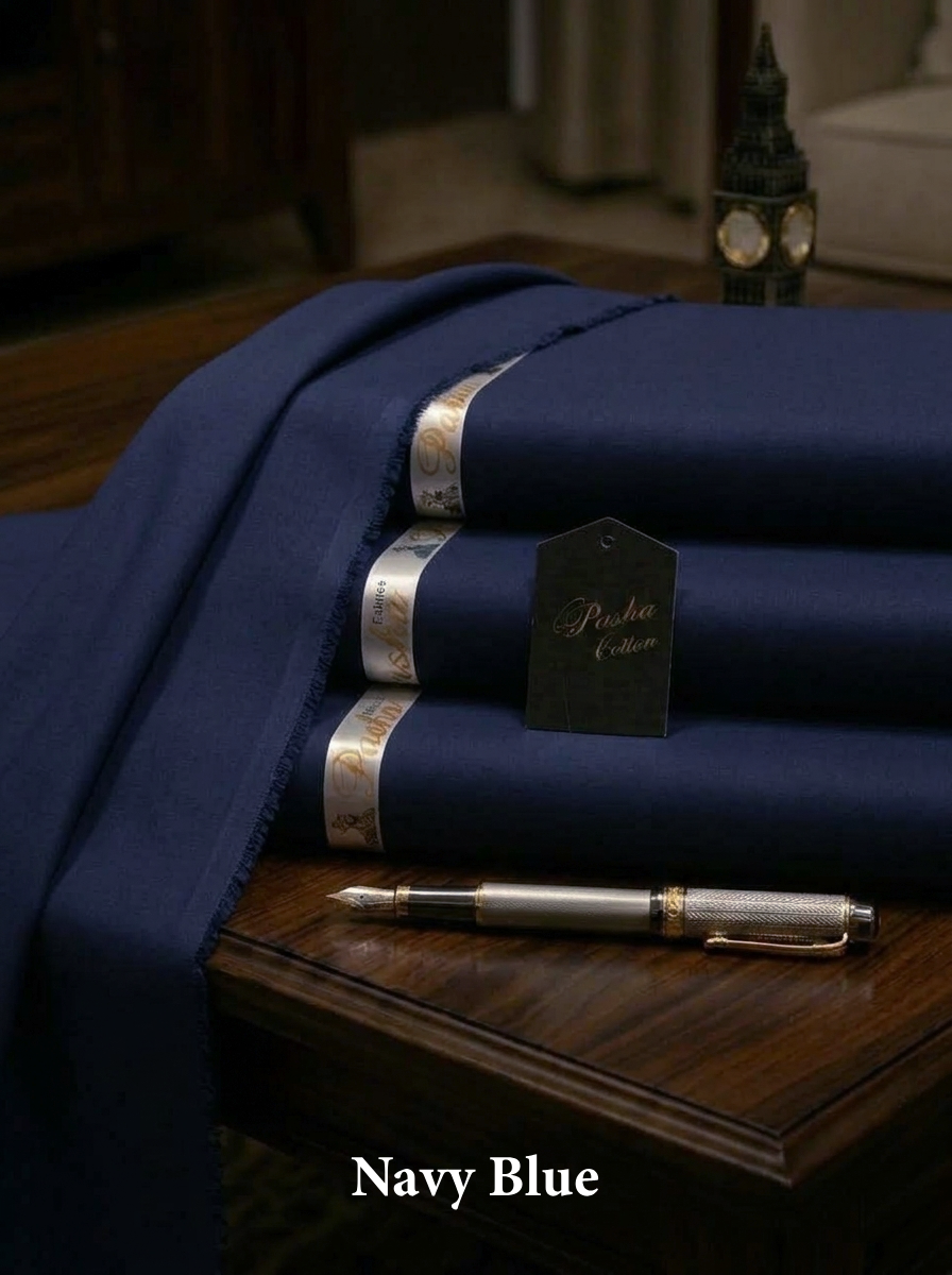 Pasha Premium | 100% Soft Egyptian Cotton | Luxurious Unstitched Fabric (Navy Blue)