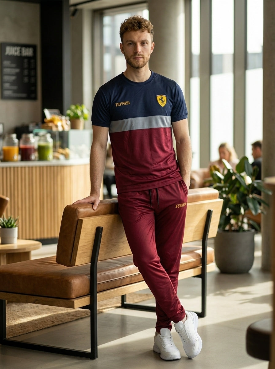 Ferrar Summer Dry-Fit Tracksuit (Navy & Maroon)