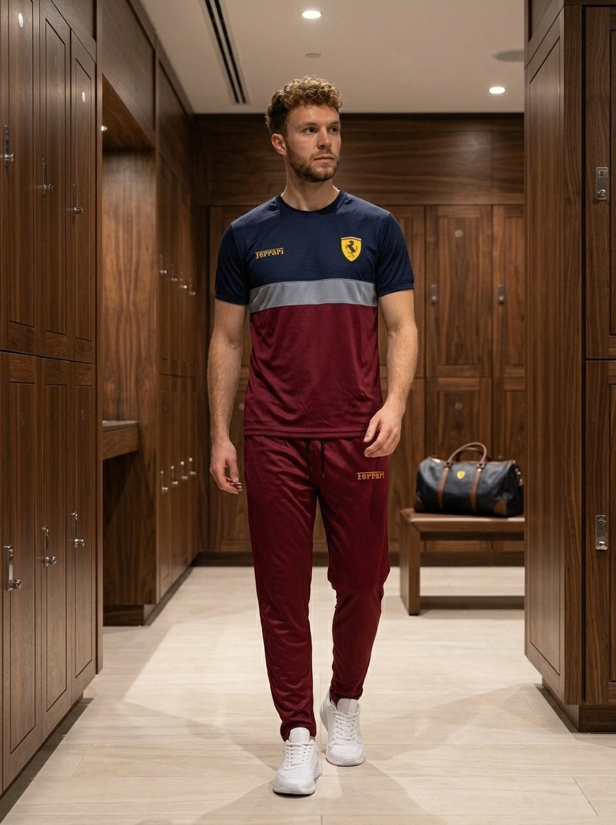 Ferrar Summer Dry-Fit Tracksuit (Navy & Maroon)