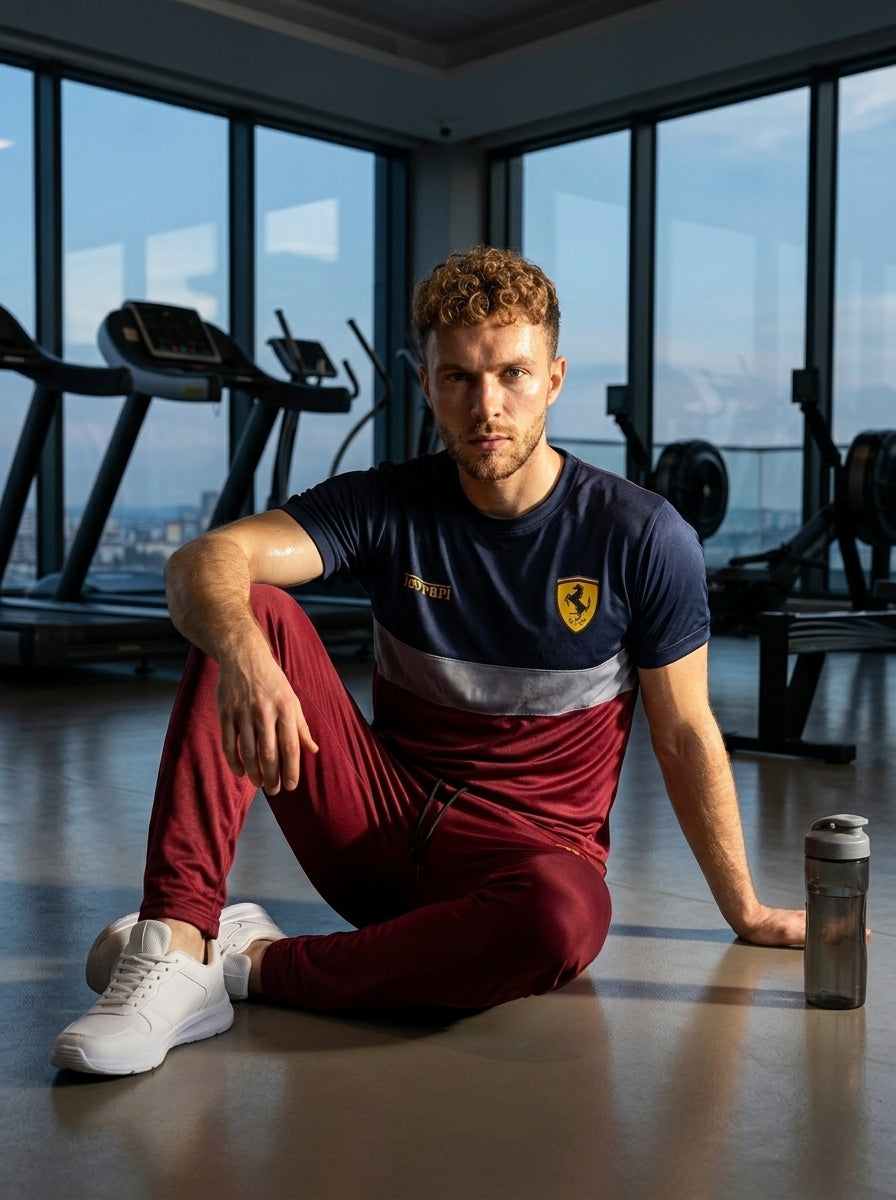 Ferrar Summer Dry-Fit Tracksuit (Navy & Maroon)
