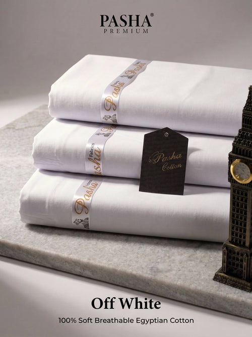 Pasha Premium | 100% Soft Egyptian Cotton | Luxurious Unstitched Fabric (Off White)