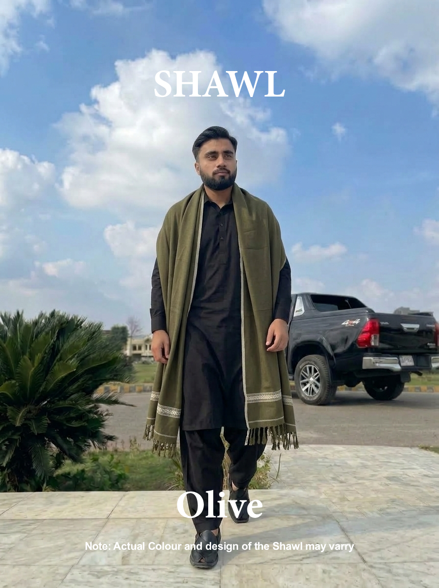 Libas-e-Andalus | Plain 100% Acrylic Men Shawl (Olive)