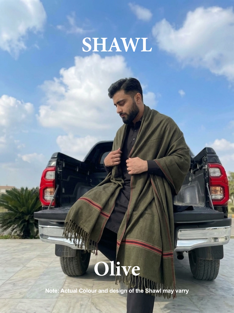 Libas-e-Andalus | Plain 100% Acrylic Men Shawl (Olive)