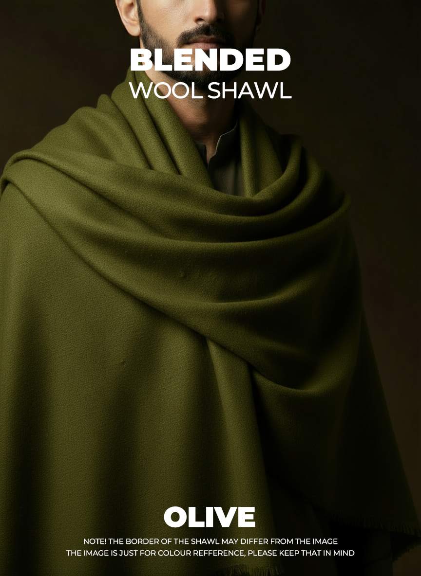 Libas-e-Andalus Blended Wool Shawl (Olive Green)