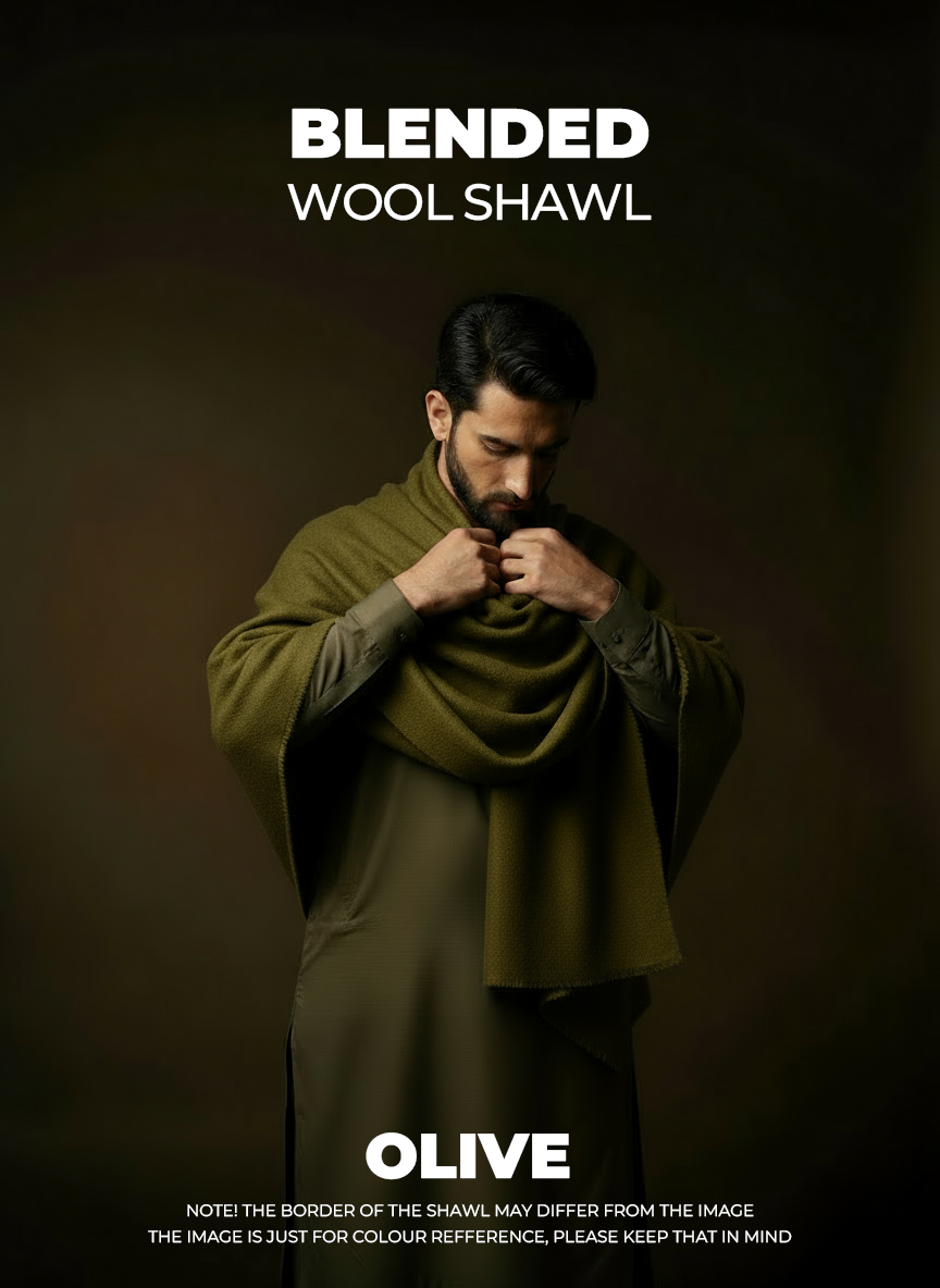 Libas-e-Andalus Blended Wool Shawl (Olive Green)