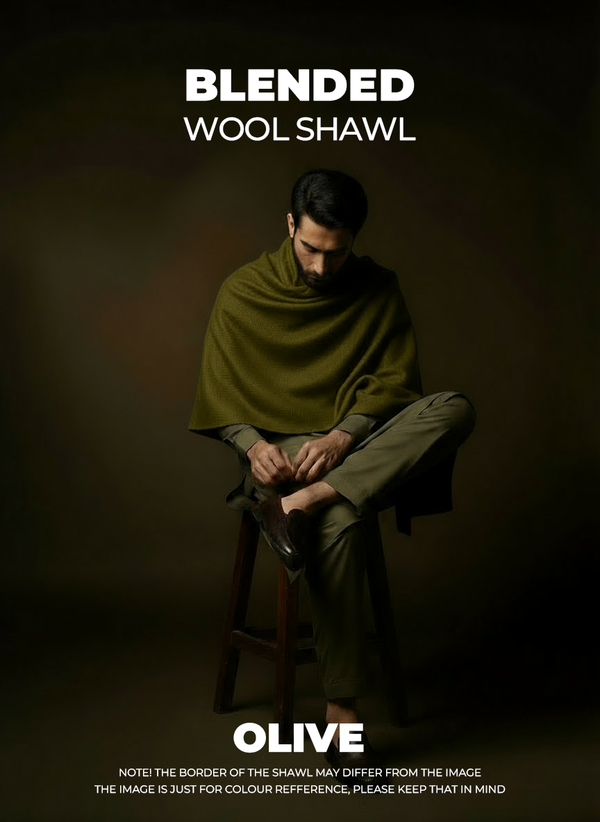 Libas-e-Andalus Blended Wool Shawl (Olive Green)