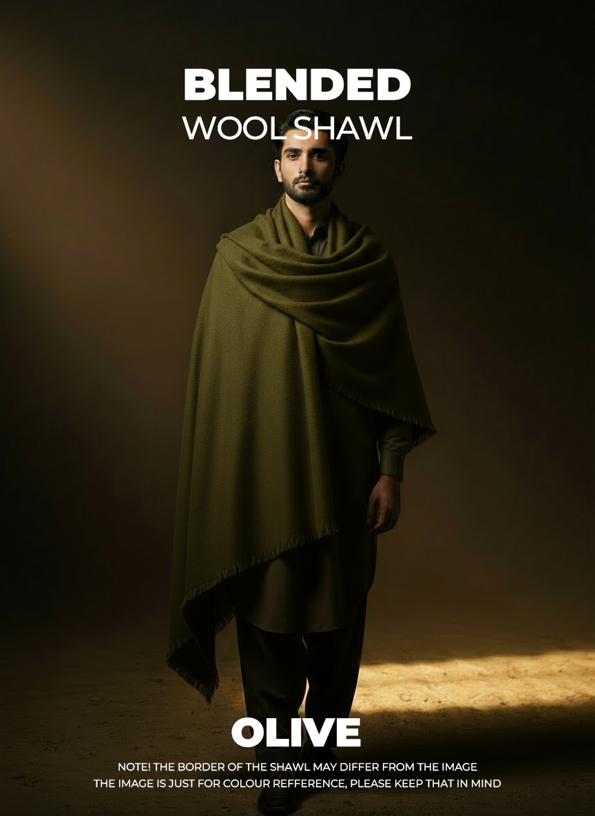 Libas-e-Andalus Blended Wool Shawl (Olive Green)