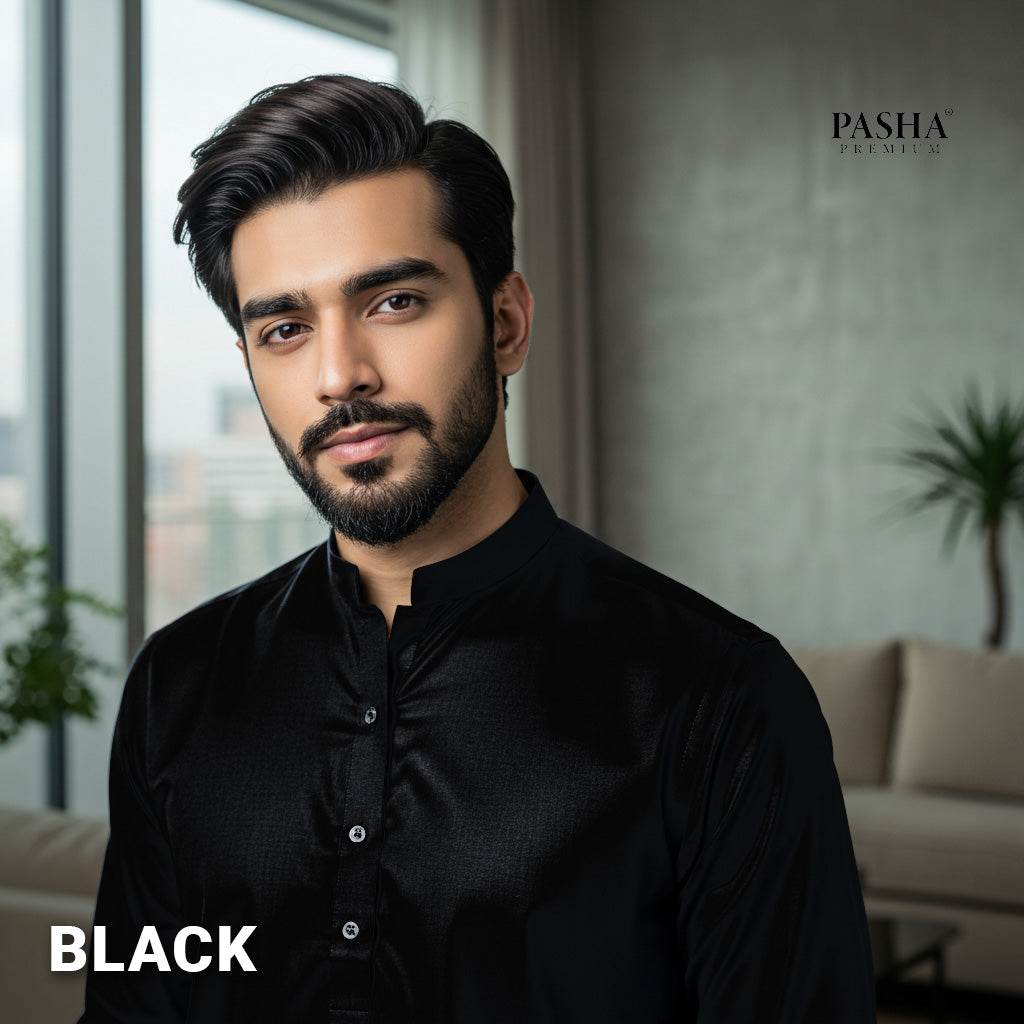 Pasha Premium | 100% Soft Egyptian Cotton | Luxurious Unstitched Fabric (Black) - Sultan Fabrics