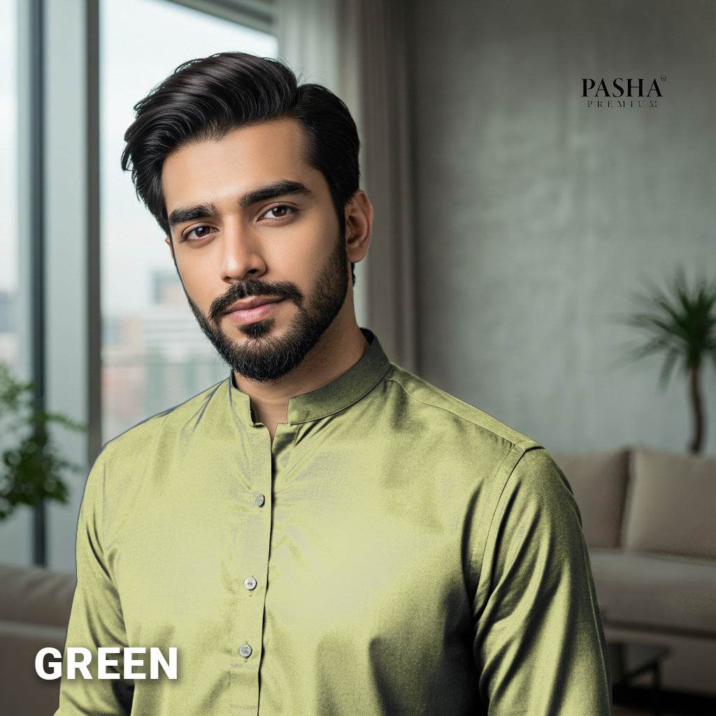 Pasha Premium | 100% Soft Egyptian Cotton | Luxurious Unstitched Fabric (Green) - Sultan Fabrics