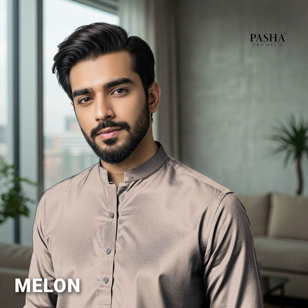 Pasha Premium | 100% Soft Egyptian Cotton | Luxurious Unstitched Fabric (Melon) - Sultan Fabrics