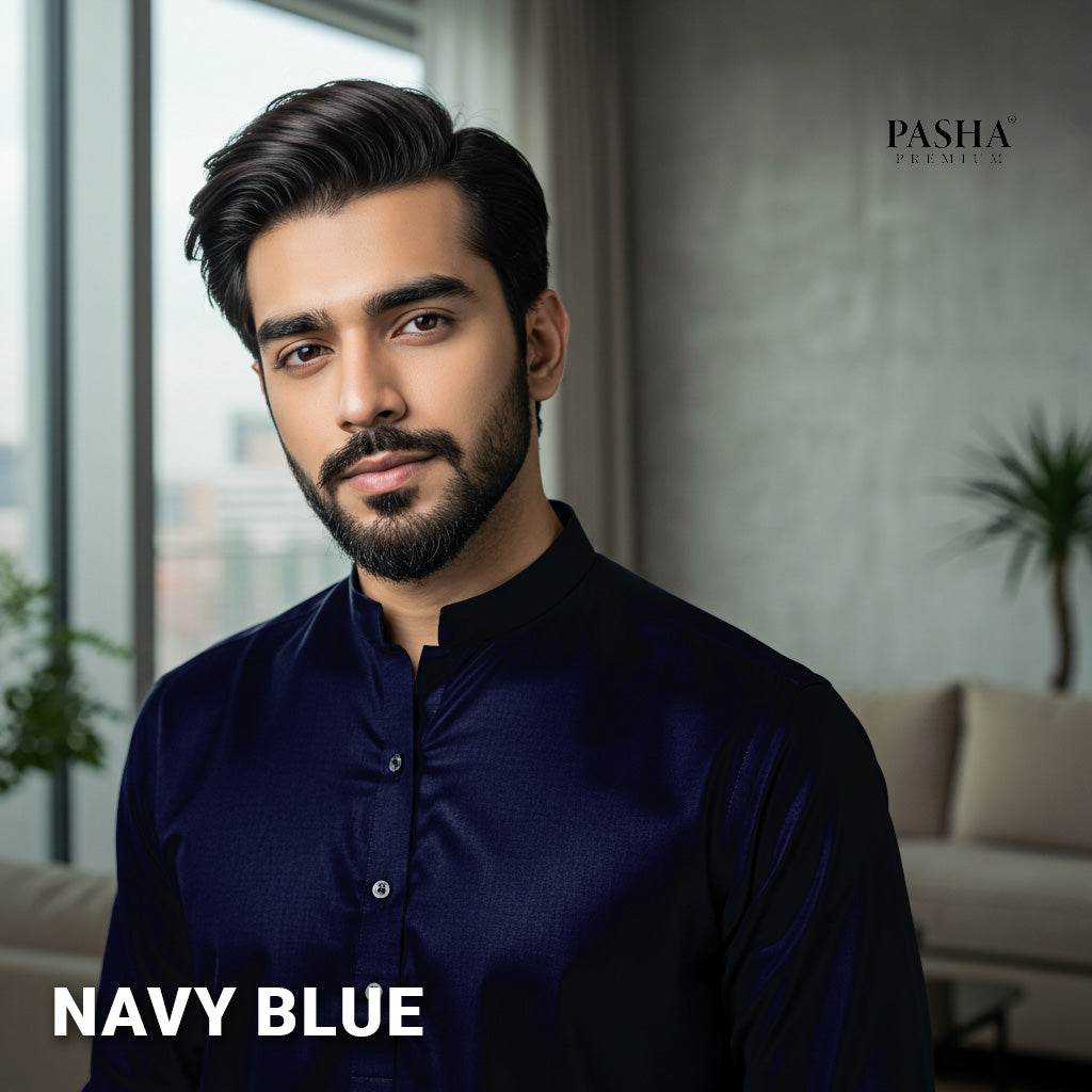 Pasha Premium | 100% Soft Egyptian Cotton | Luxurious Unstitched Fabric (Navy Blue) - Sultan Fabrics