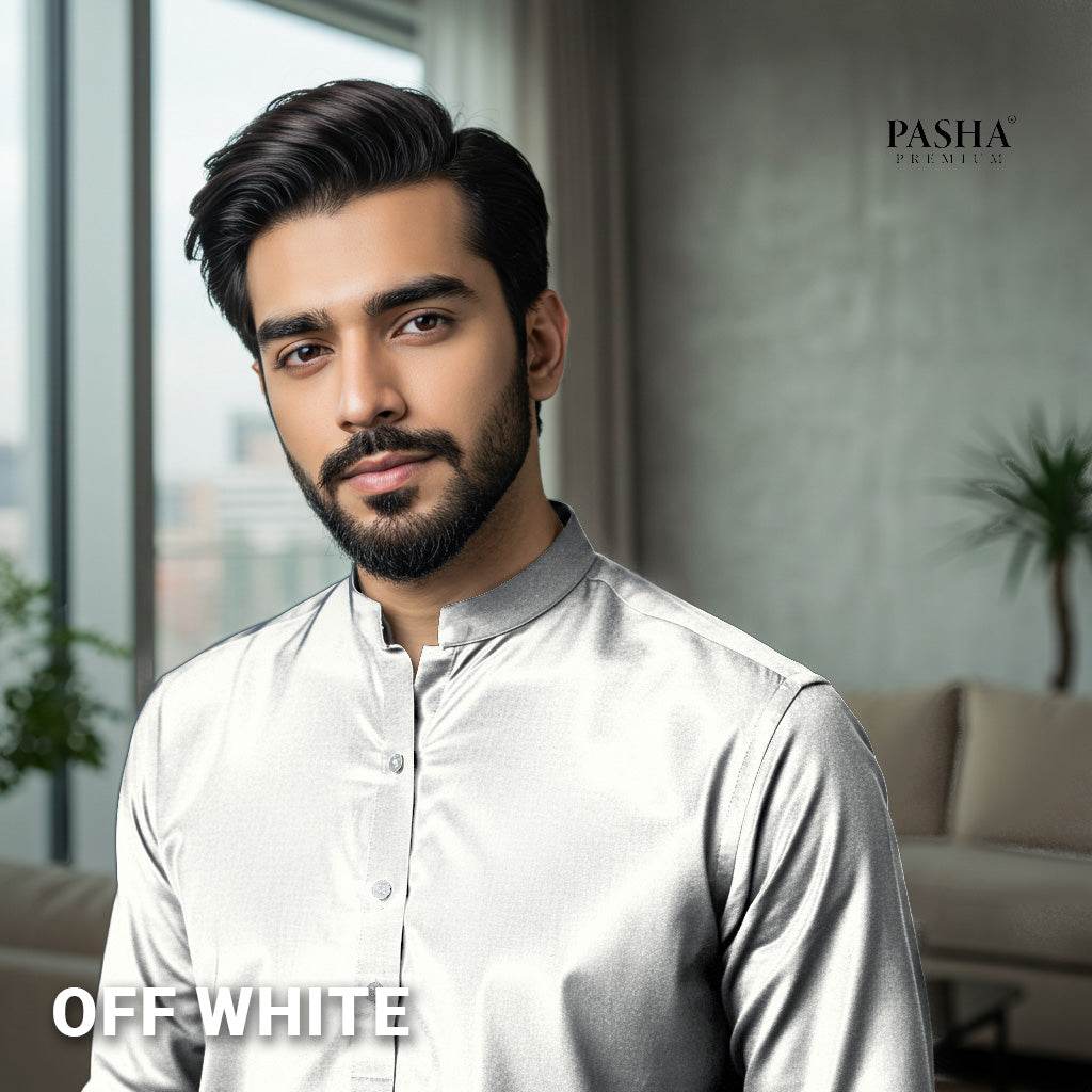 Pasha Premium | 100% Soft Egyptian Cotton | Luxurious Unstitched Fabric (Off White) - Sultan Fabrics