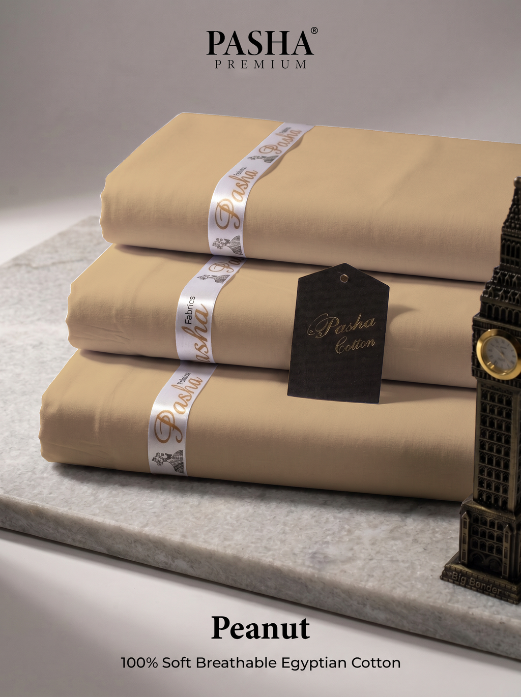 Pasha Premium | 100% Soft Egyptian Cotton | Luxurious Unstitched Fabric (Peanut)