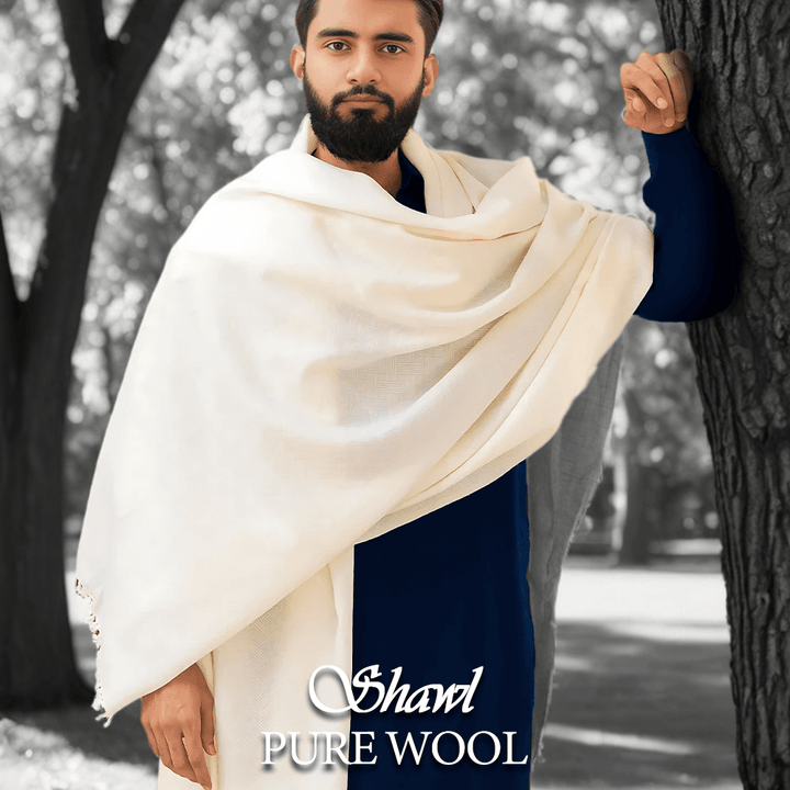 Libas-e-Andalus Pure Wool Shawl (Pearl White) - Sultan Fabrics