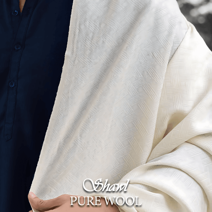 Libas-e-Andalus Pure Wool Shawl (Pearl White) - Sultan Fabrics