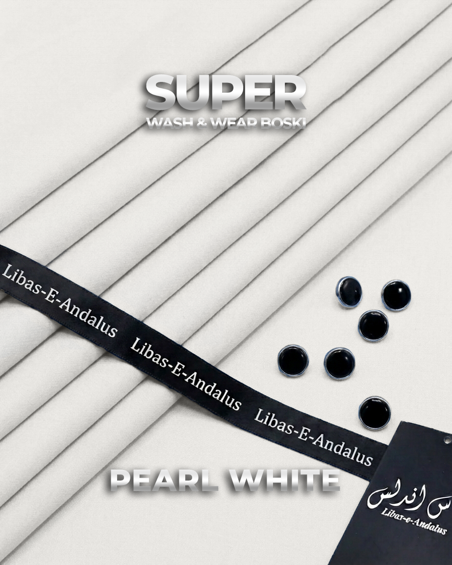 Super Boski Summer Wash & Wear Fabric | Libas-E-Andalus |  Pearl White