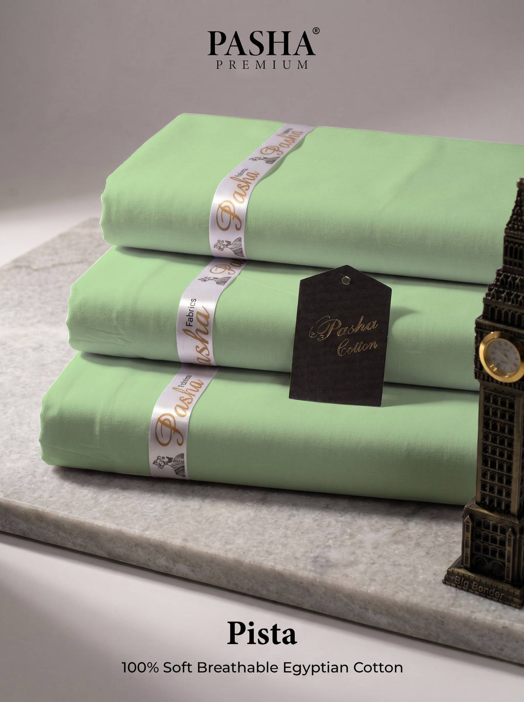 Pasha Premium | 100% Soft Egyptian Cotton | Luxurious Unstitched Fabric (Pista)