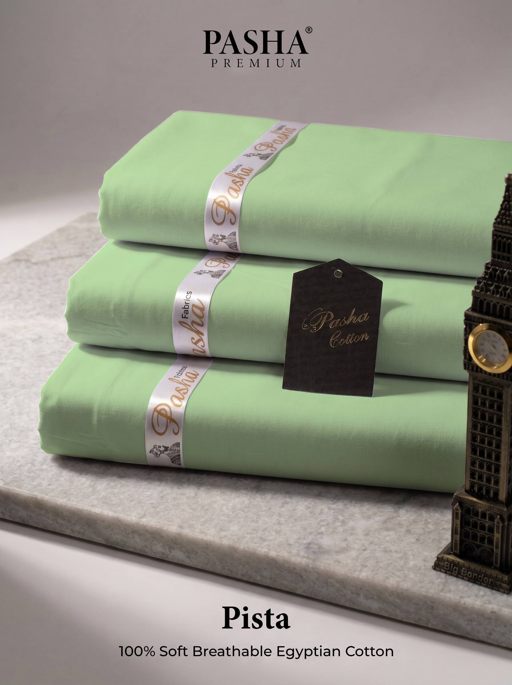 Pasha Premium | 100% Soft Egyptian Cotton | Luxurious Unstitched Fabric (Pista)