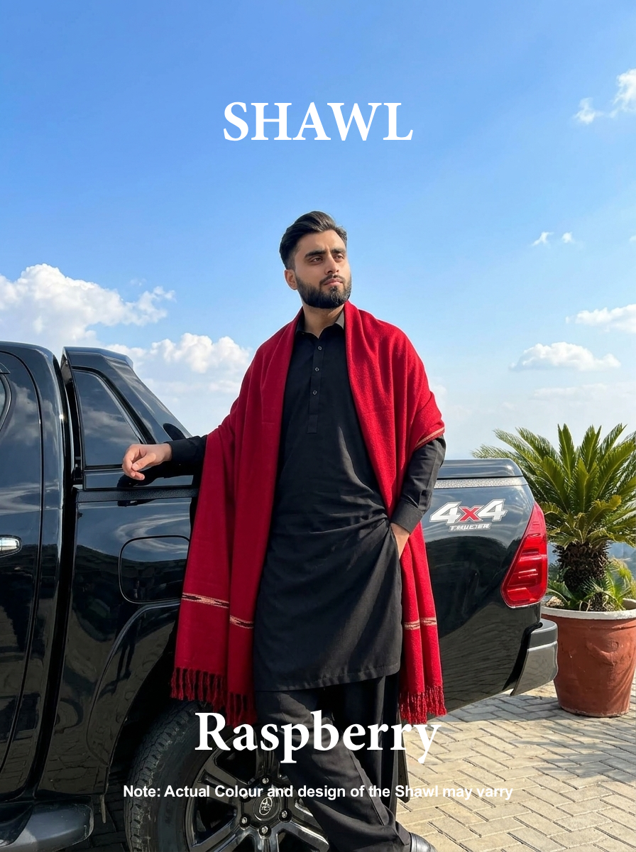 Libas-e-Andalus | Plain 100% Acrylic Men Shawl (Raspberry)
