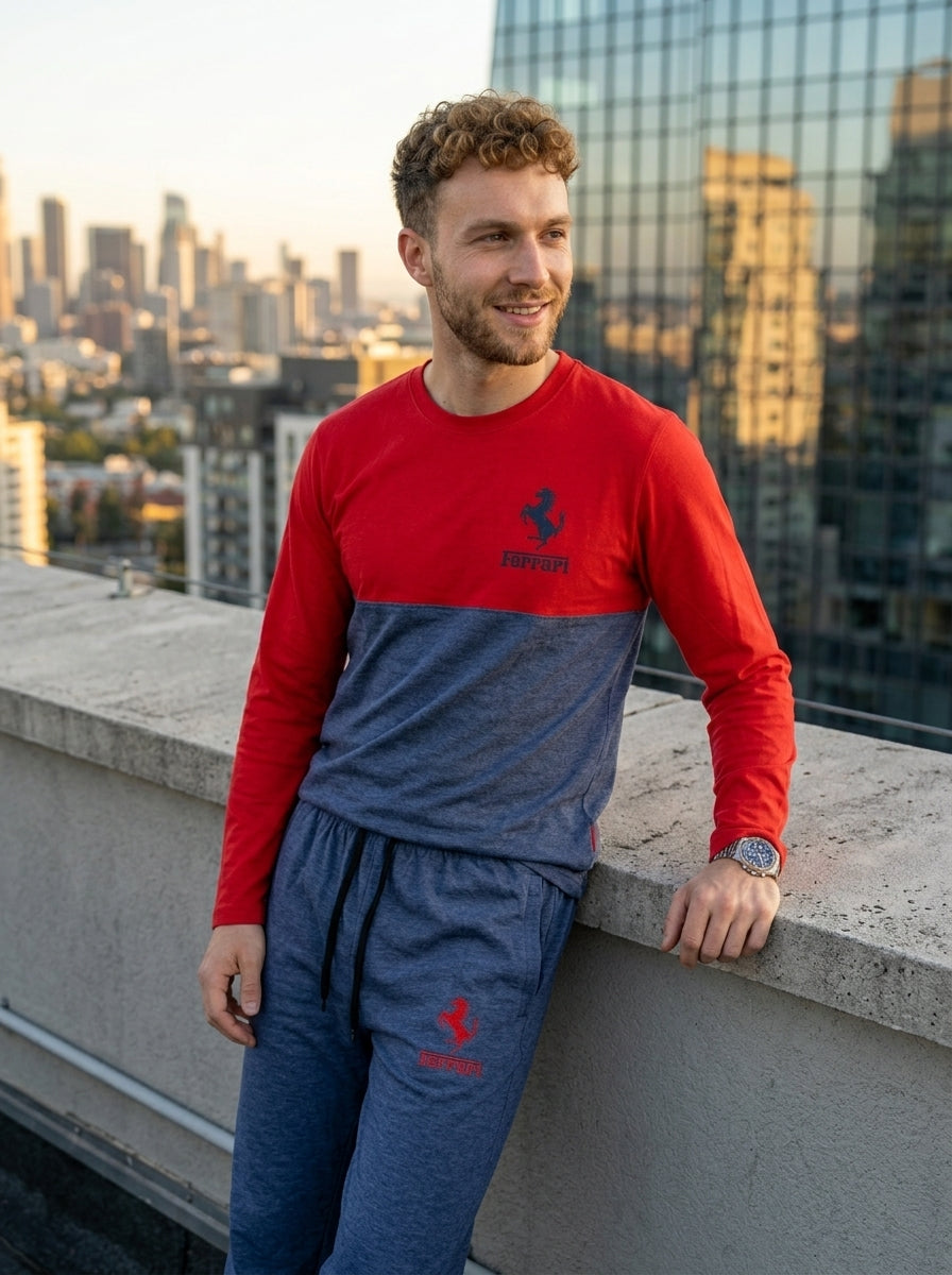 Ferrar Summer Jersey Tracksuit (Red & Gray)