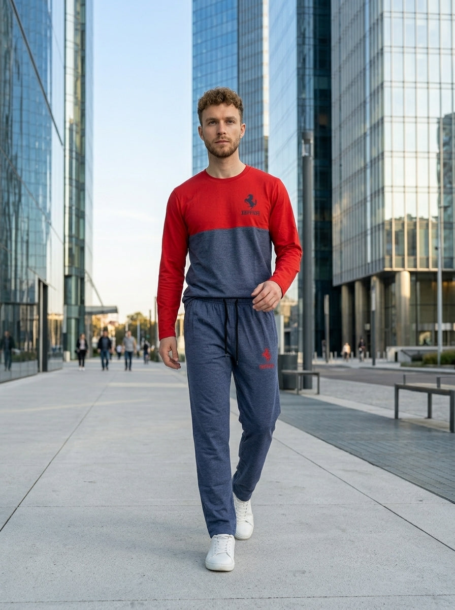 Ferrar Summer Jersey Tracksuit (Red & Gray)