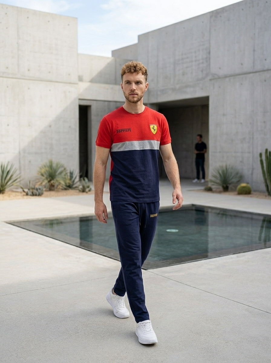 Ferrar Summer Jersey Tracksuit (Red & Navy)
