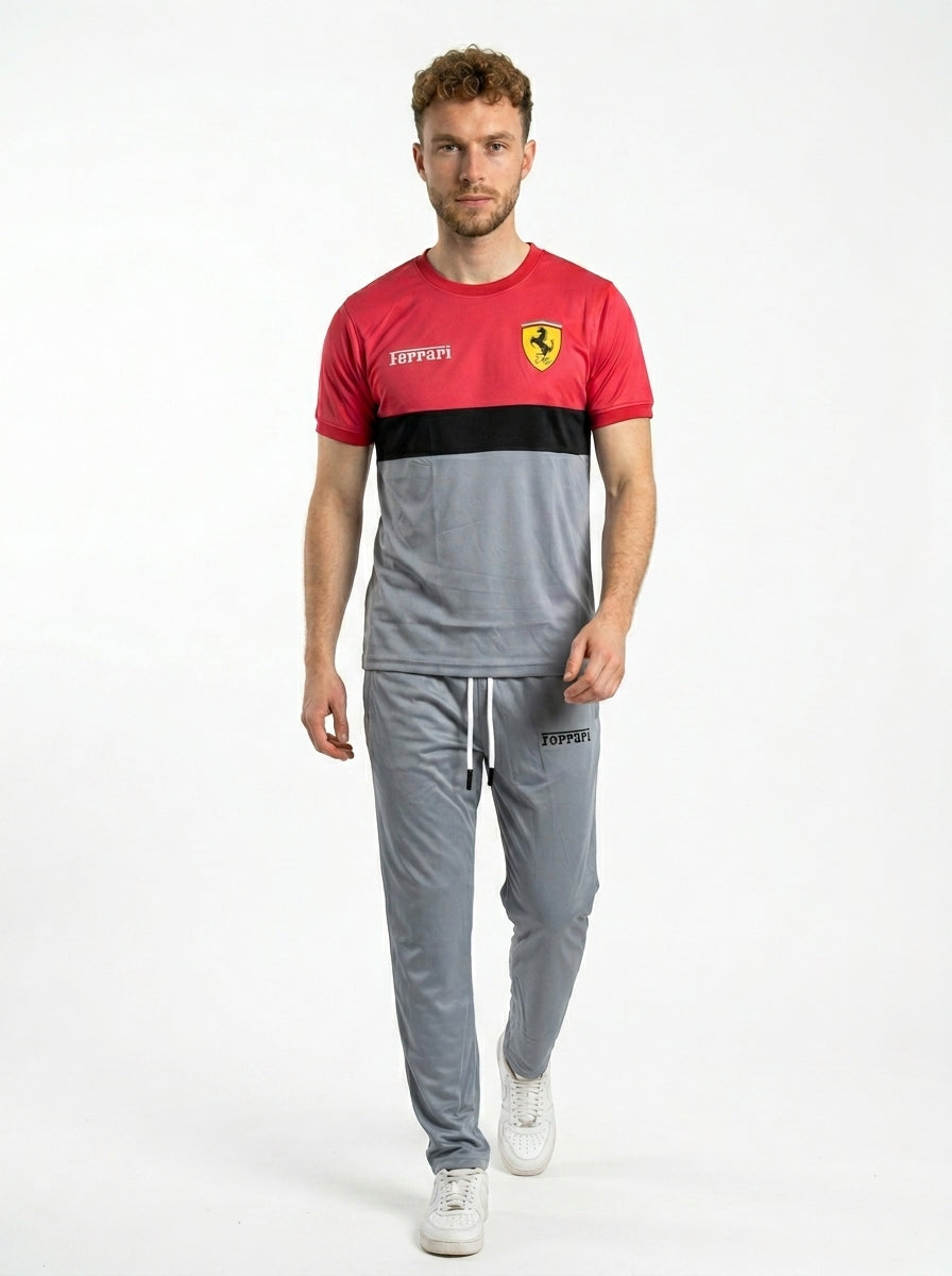 Ferrar Summer Dry-Fit Tracksuit (Red & Silver)