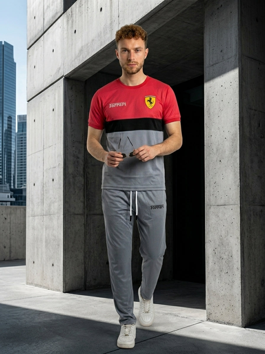 Ferrar Summer Dry-Fit Tracksuit (Red & Silver)