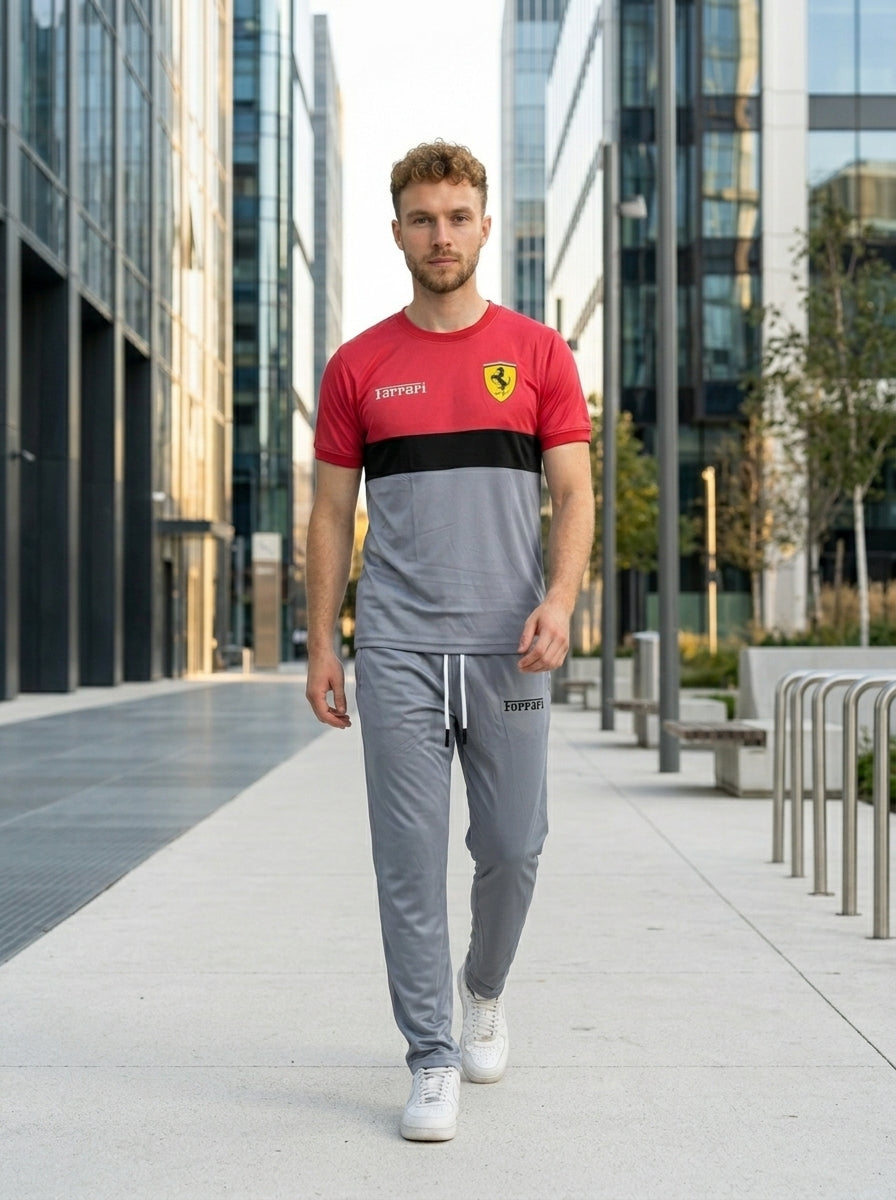 Ferrar Summer Dry-Fit Tracksuit (Red & Silver)