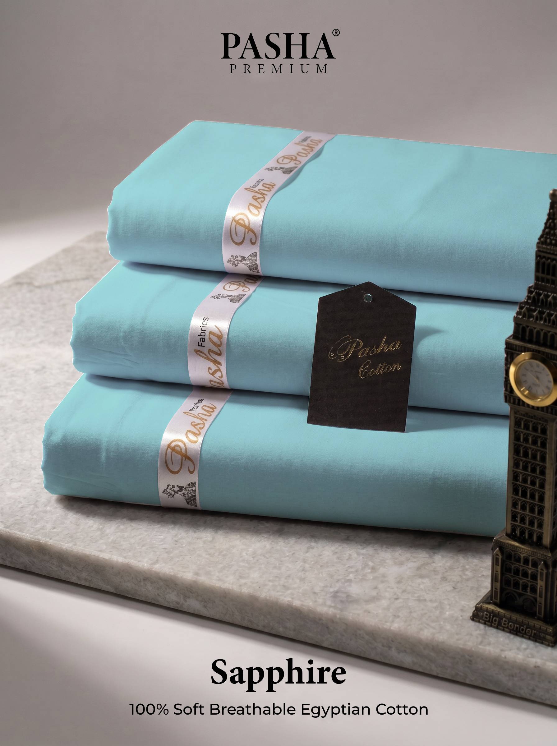 Pasha Premium | 100% Soft Egyptian Cotton | Luxurious Unstitched Fabric (Sapphire)