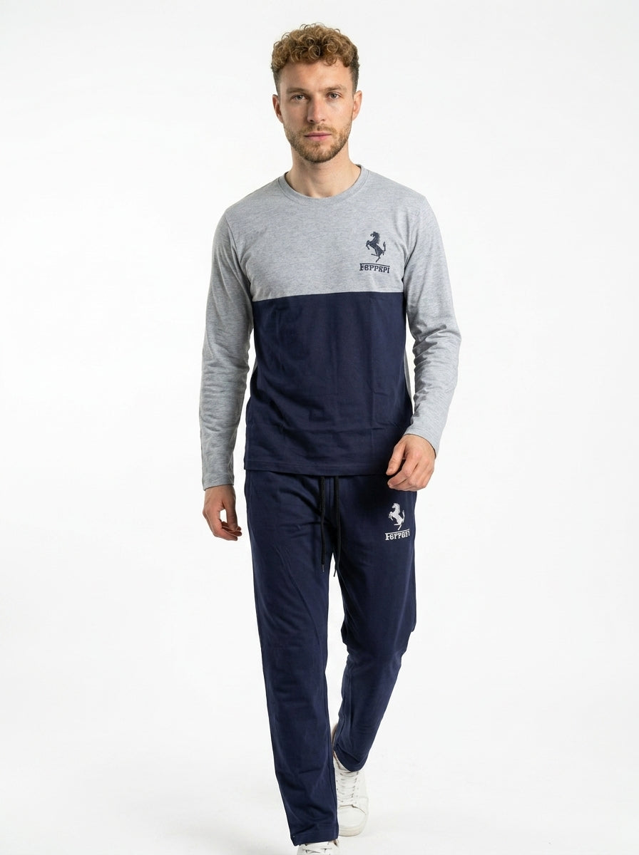 Ferrar Summer Jersey Tracksuit (Silver & Navy)